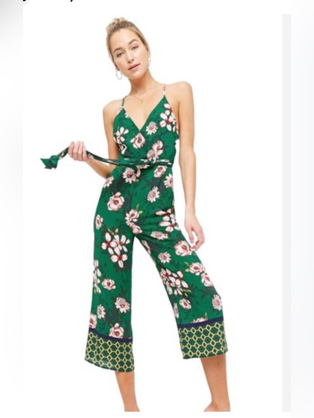 Green Floral jumper with V-Neck